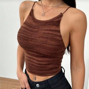Brown Striped Women's Crop Top